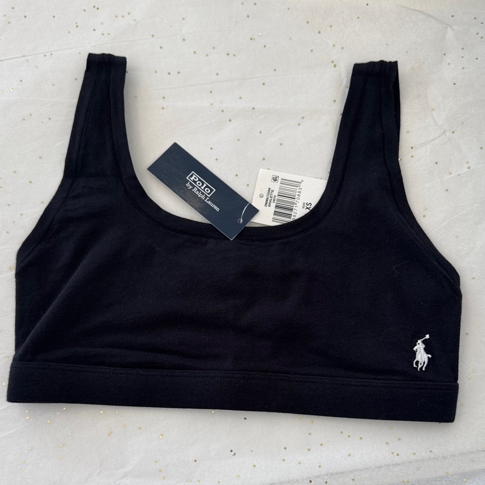 Polo by Ralph Lauren Black Cotton Scoop Bralette with Polo Pony